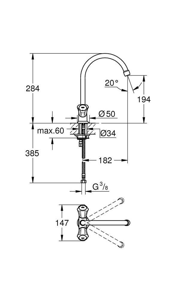 GROHE Spültisch-Einlochbatterie COSTA 1/2Zoll chr