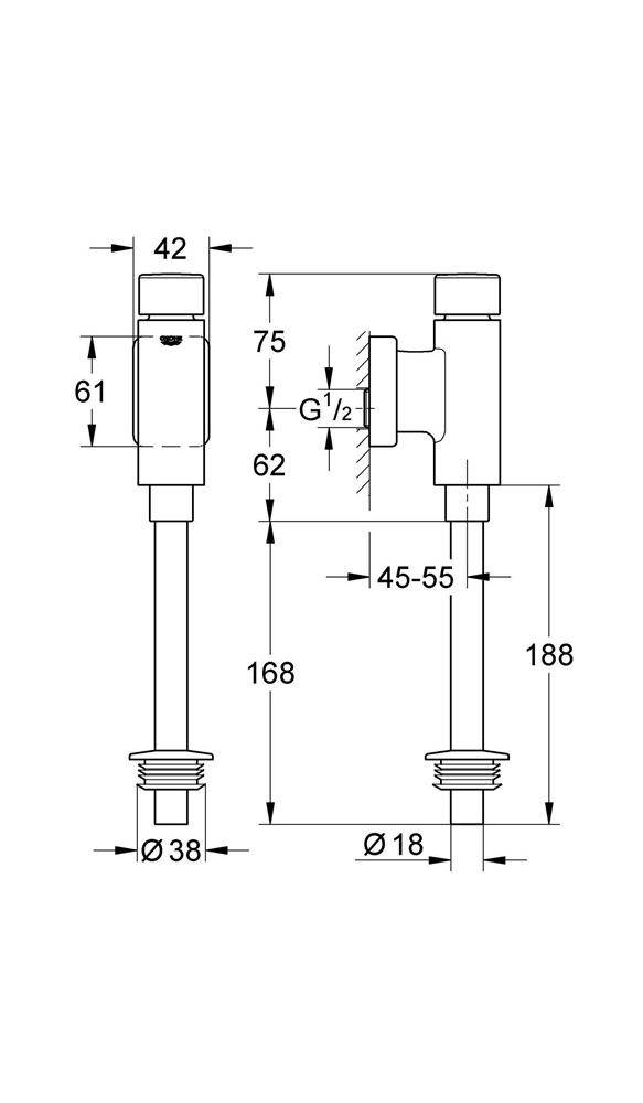 GROHE Druckspüler RONDO f Urinal 1/2Zoll chr