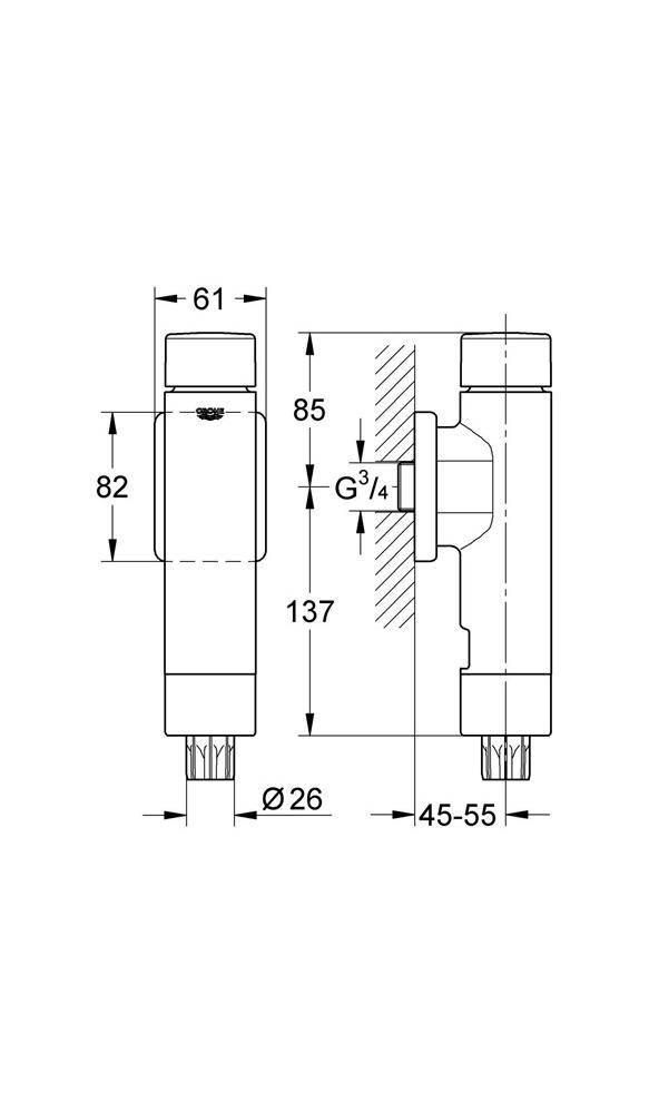 GROHE Druckspüler RONDO A.S. f WC 3/4Zoll o Vorabsperrung chr