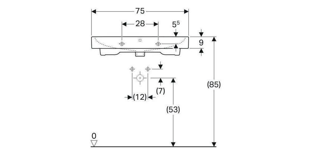 Geberit Waschtisch iCon mit Hahnloch mit Überlauf 750x485mm weiß