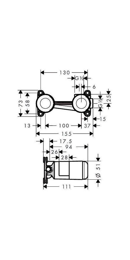 hansgrohe HG Grundkörper DN 15 f UP 2-Loch-Waschtischarmatur