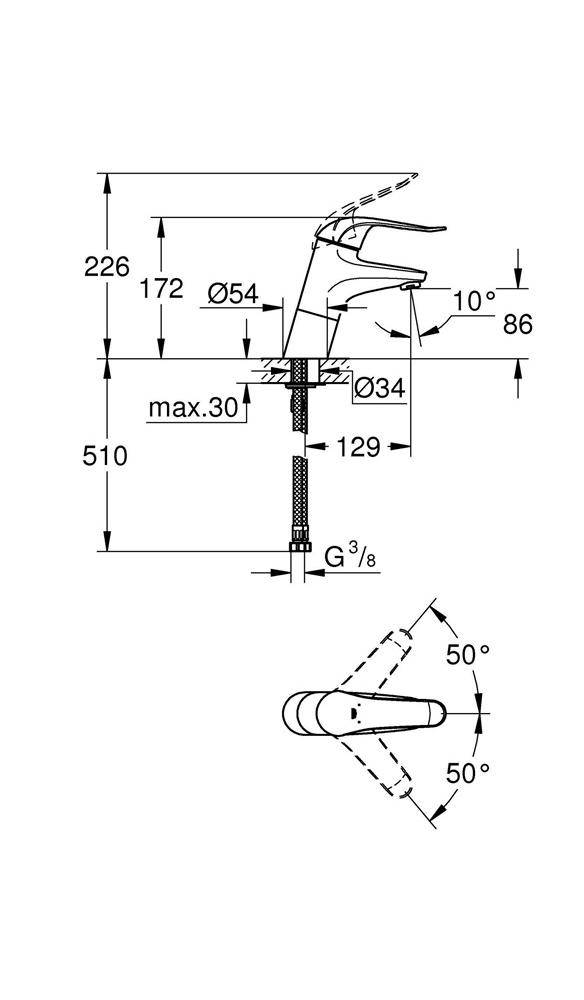 GROHE Einhand-Waschtischbatterie EUROECO SPEZIAL 1/2Zoll chr chrom