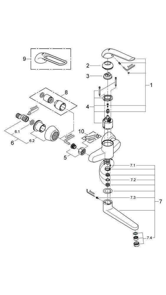 GROHE Einhand-Waschtischbatterie EUROECO SPEZIAL 1/2Zoll Ausldg 257mm