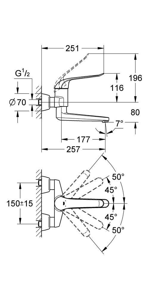 GROHE Einhand-Waschtischbatterie EUROECO SPEZIAL 1/2Zoll Ausldg 257mm