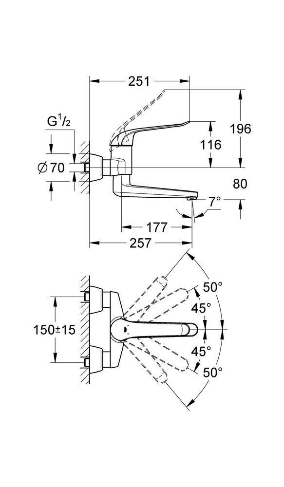GROHE Einhand-Waschtischbatterie EUROECO SPEZIAL 1/2Zoll Ausldg 257mm