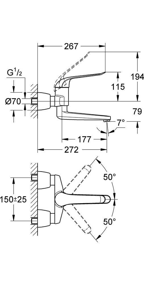 GROHE Einhand-Waschtischbatterie EUROECO SPEZIAL 1/2Zoll Ausl 274mm