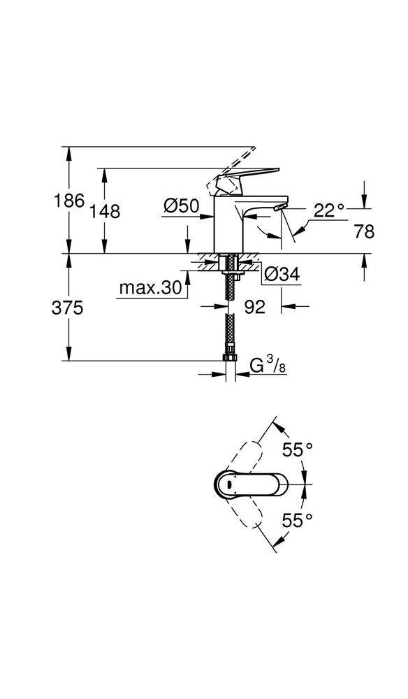 GROHE Einhand-Waschtischbatterie EUROSMART COSMOPOLITAN 1/2Zoll