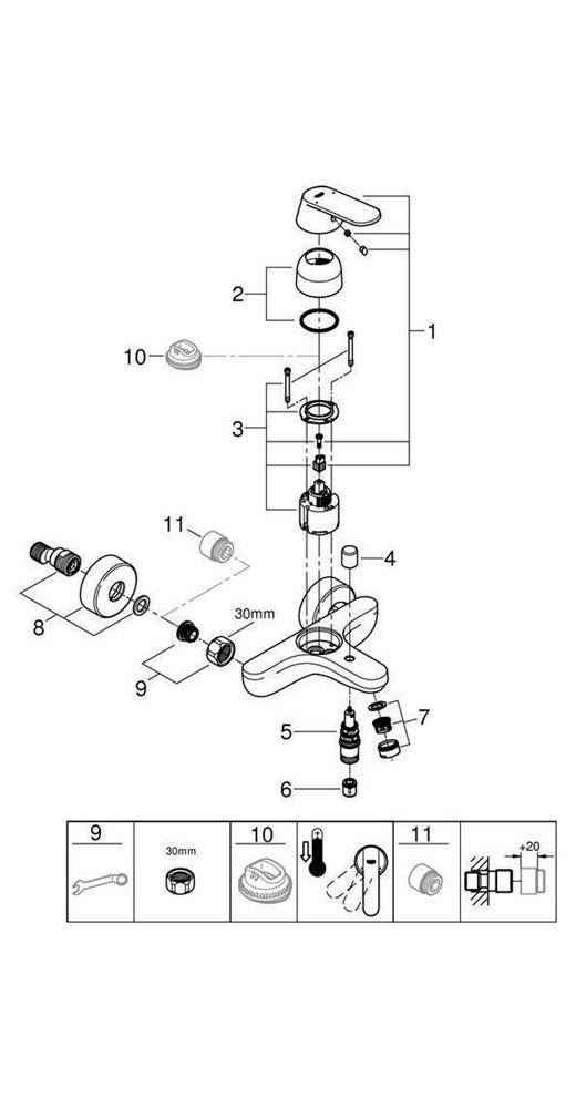 GROHE Einhand-Wannenbatterie EUROSMART COSMOPOLITAN 1/2Zoll chr chrom