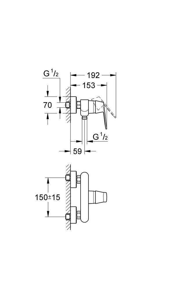 GROHE Einhand-Brausebatterie EUROSMART C 1/2Zoll chr