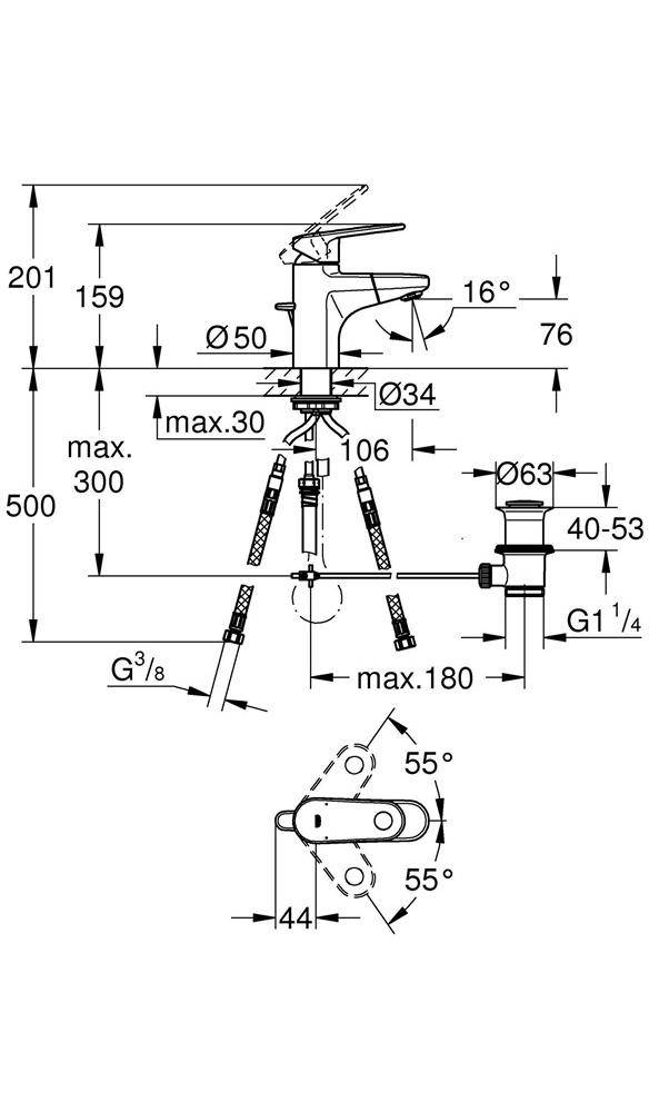 GROHE Einhand-WTbatterie EUROPLUS DN 15 m auszb Auslauf chr