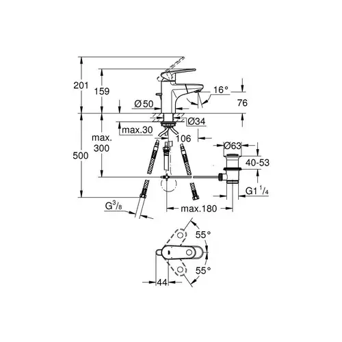 GROHE Einhand-WTbatterie EUROPLUS DN 15 m auszb Auslauf chr GROHE Einhand-WTbatterie EUROPLUS DN 15 m auszb Auslauf chr