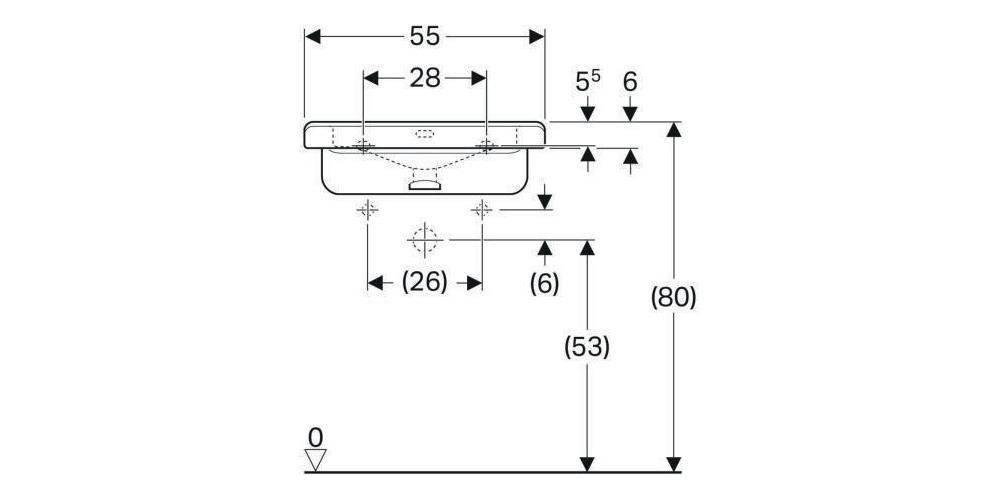Geberit Waschtisch RENOVA COMFORT Square barrierefr m HL m ÜL