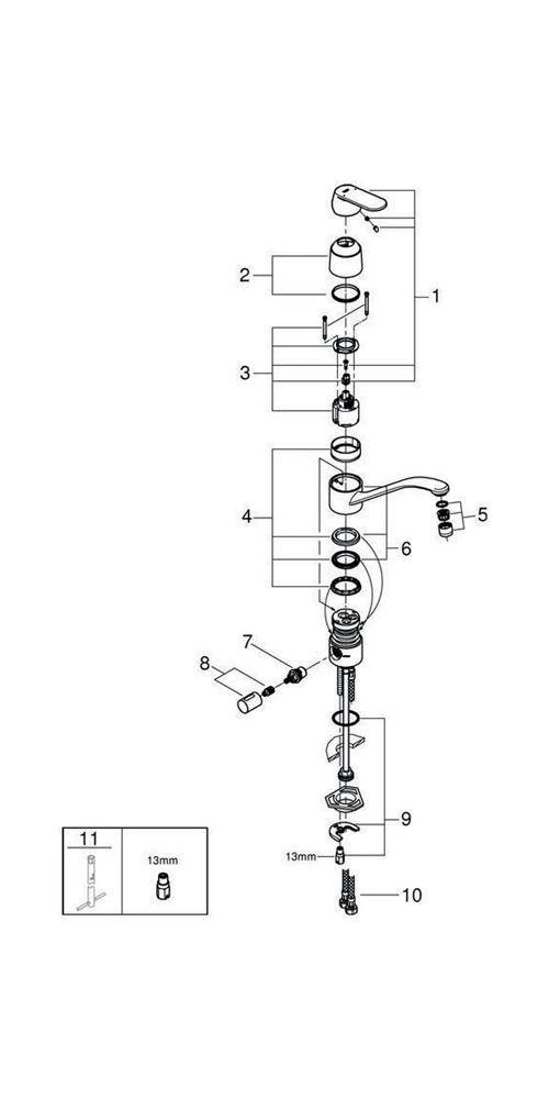GROHE Einhand-Spültischbatterie EUROSMART C 1/2Zoll fla Ala integr