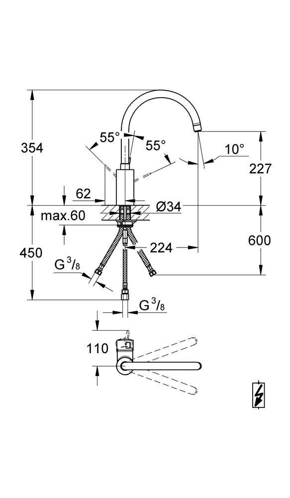 GROHE EH-Spültischbatterie EUROSMART C 1/2Zoll ho Ala ND chr