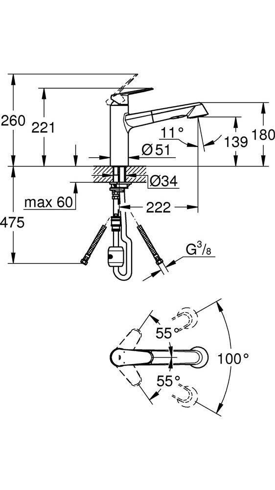 GROHE Einhand-Spültischbatterie EURODISC COSMOPOLITAN 1/2Zoll mi-ho