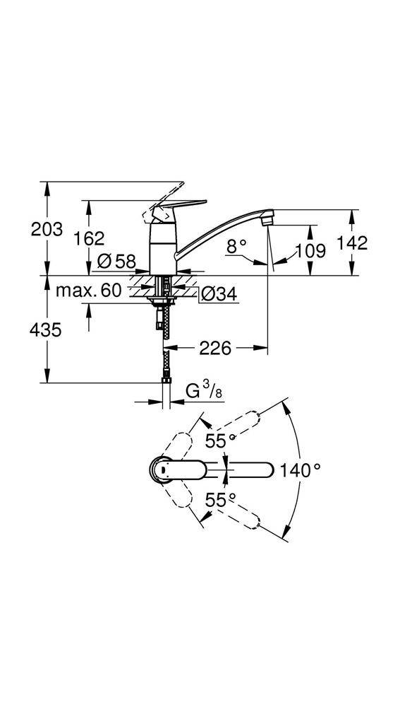 GROHE EH-Spültischbatterie EUROSMART C 1/2Zoll fla Ala chr