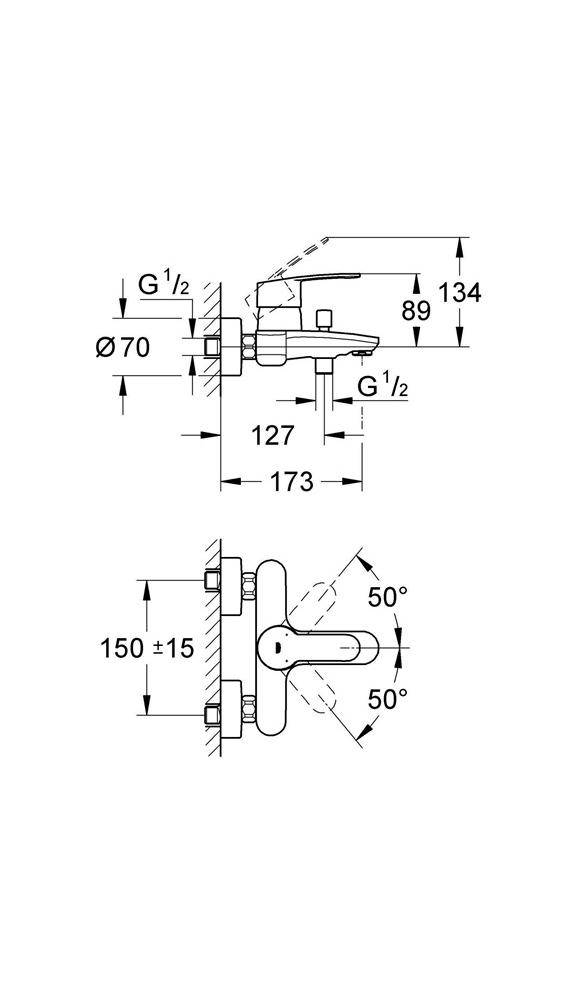 GROHE Einhand-Wannenbatterie EUROSTYLE COSMOPOLITAN 1/2Zoll chr chrom