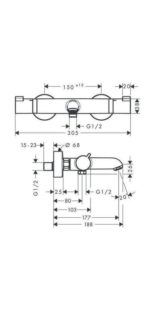 hansgrohe HG Wannenthermostat ECOSTAT COMFORT Aufputz chrom