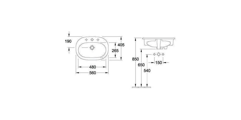 Villeroy & Boch V&B Einbauwaschtisch O.NOVO 560x405mm mit ÜL we