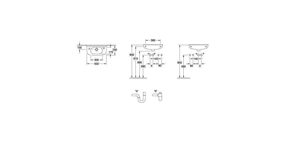 Villeroy & Boch V&B Handwaschbecken Compact O.NOVO 500x250mm mit ÜL we