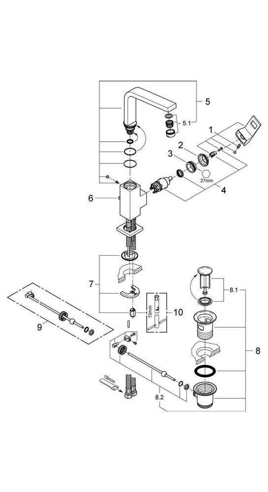 GROHE Einhand-Waschtischbatterie EUROCUBE 1/2Zoll L-Size chr mit