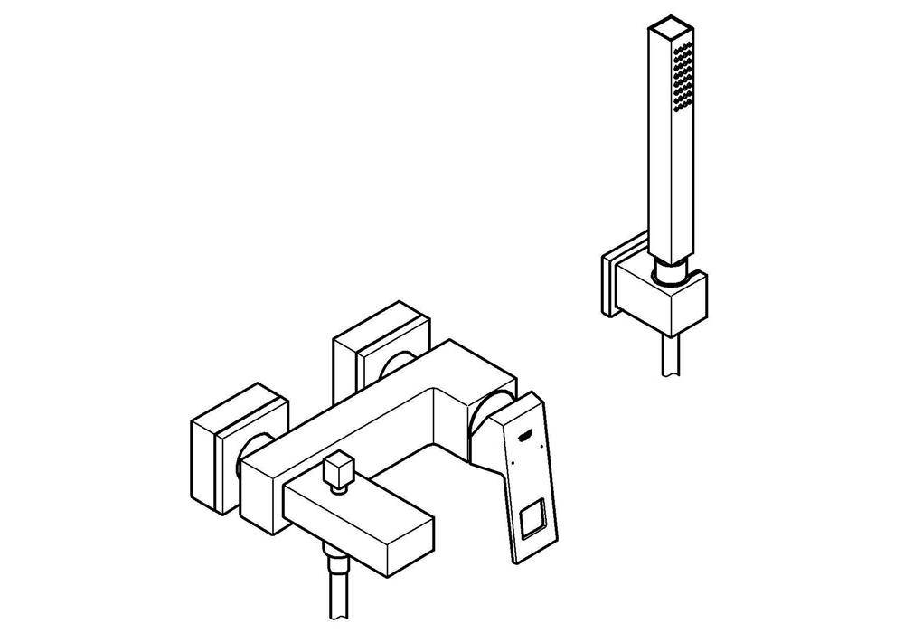 GROHE Einhand-Wannenbatterie EUROCUBE 1/2Zoll m Brausegarnitur chr
