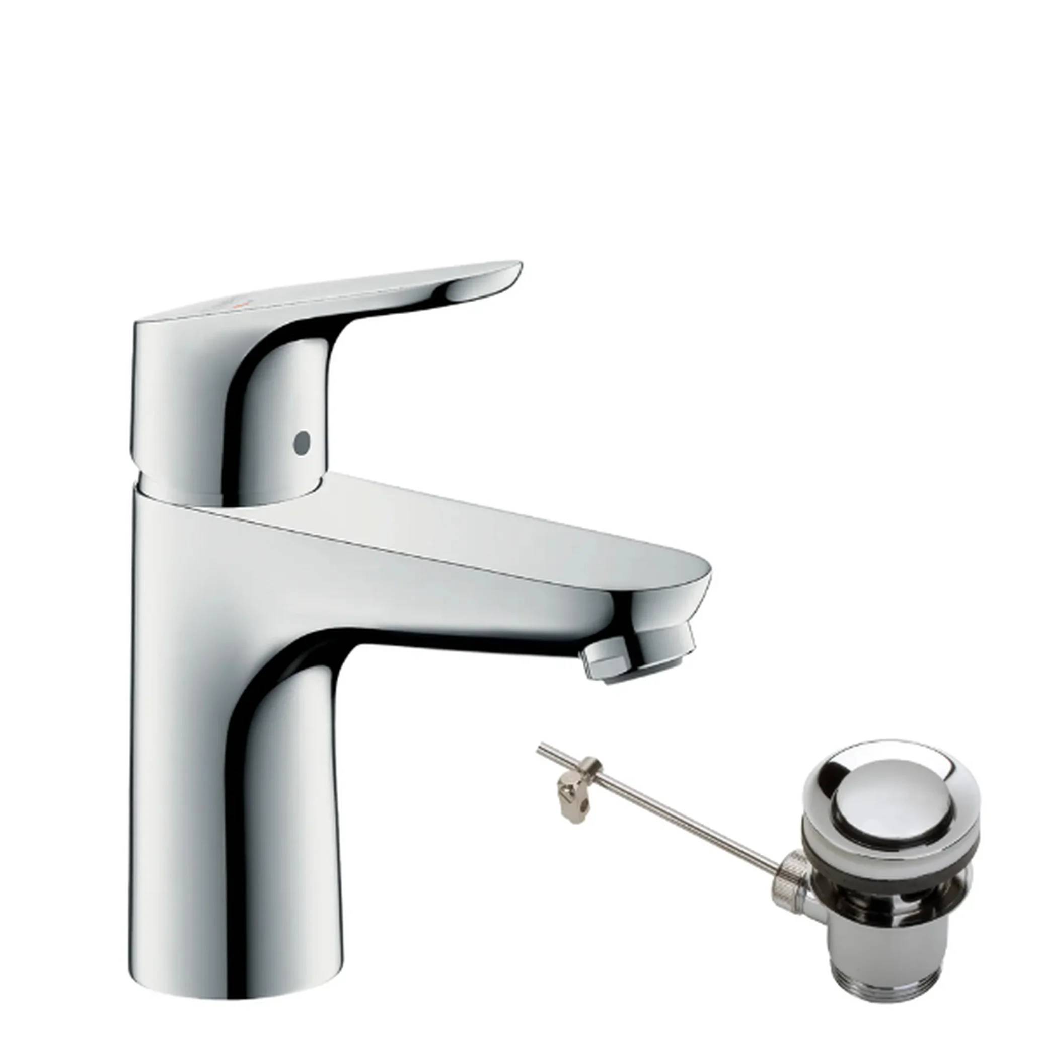 hansgrohe Focus Waschtischmischer 100 CoolStart mit Zugstangen-Ablaufgarnitur, Chrom, 1 Stk.