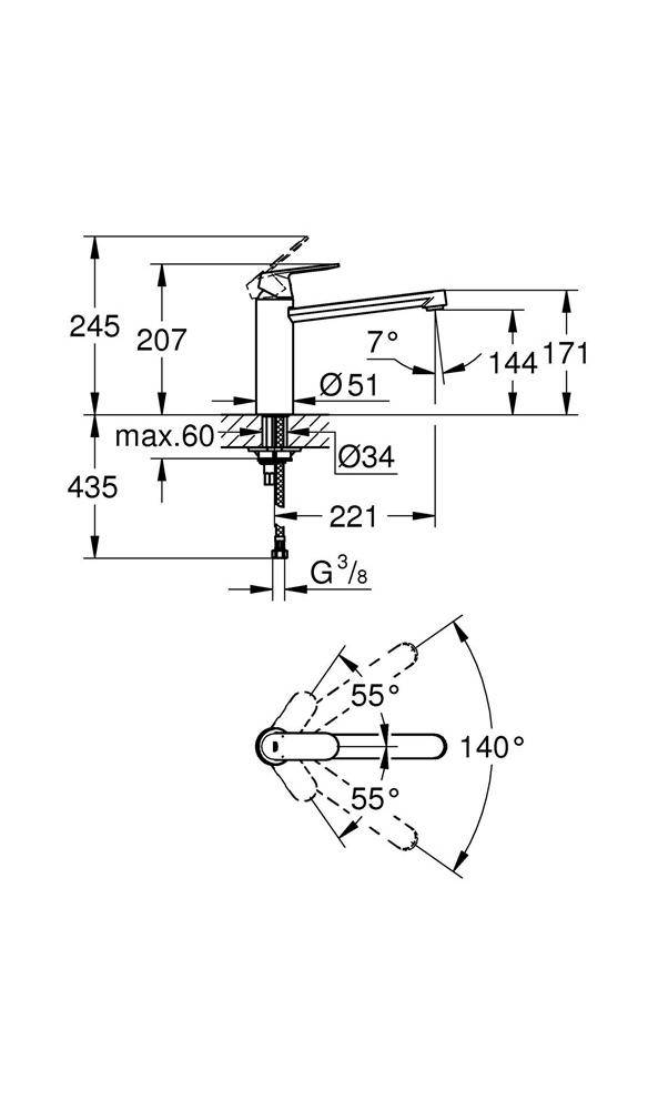 GROHE EH-Spültischbatterie EUROSMART C 1/2" mi-ho Ala chr
