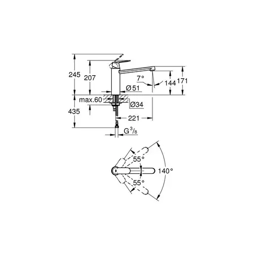 GROHE EH-Spültischbatterie EUROSMART C 1/2" mi-ho Ala chr GROHE EH-Spültischbatterie EUROSMART C 1/2" mi-ho Ala chr