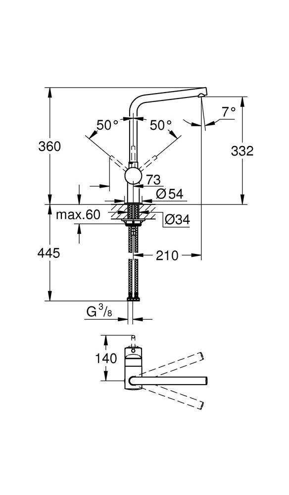 GROHE Einhand-Spültischbatterie MINTA 1/2Zoll L-Auslauf chr chrom