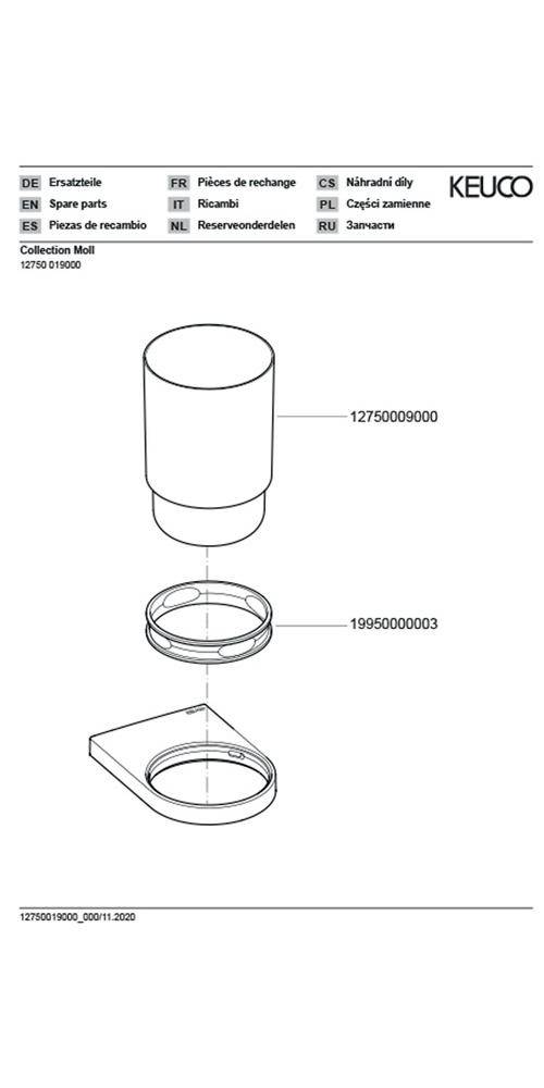 KEUCO Glashalter MOLL komplett mit Echtkristall-Glas verchromt