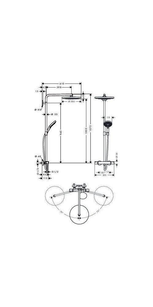 hansgrohe Showerpipe RAINDANCE SELECT S 300 2jet DN 15 chrom chrom