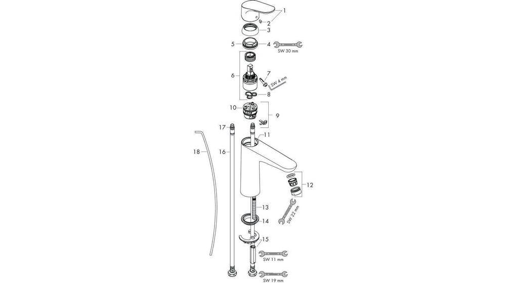 hansgrohe HG EH-WT-MI FOCUS 100 LOWFLOW DN 15 m Zugst-Ablaufgarn. 1
