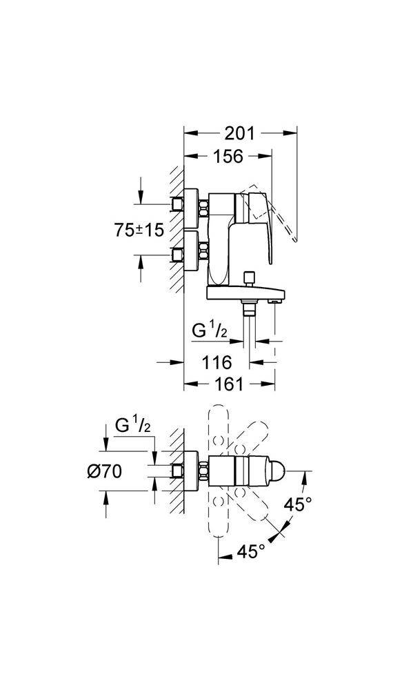 GROHE EH-Wannenb EUROSTYLE C VERTICA 1/2Zoll chr