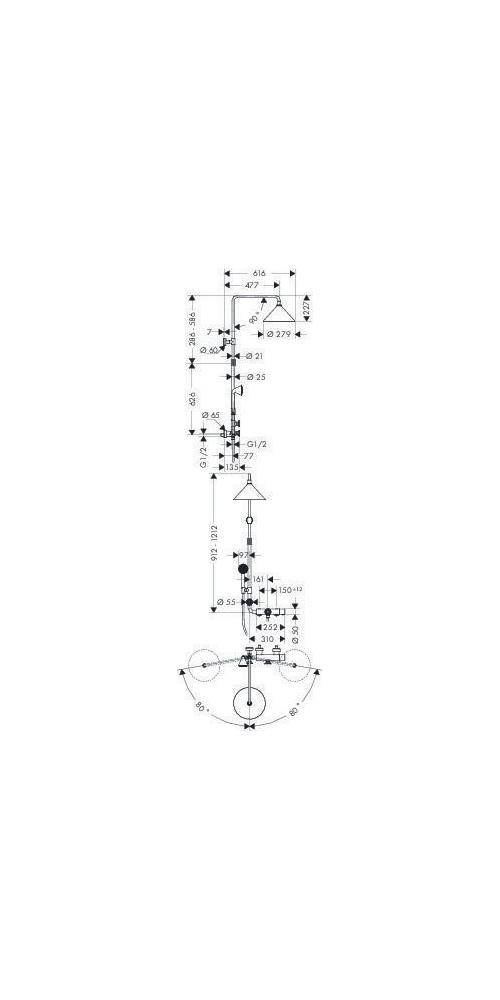 hansgrohe Showerpipe FRONT AXOR DN 15 m Therm. u 2jet Kopfbr bru red