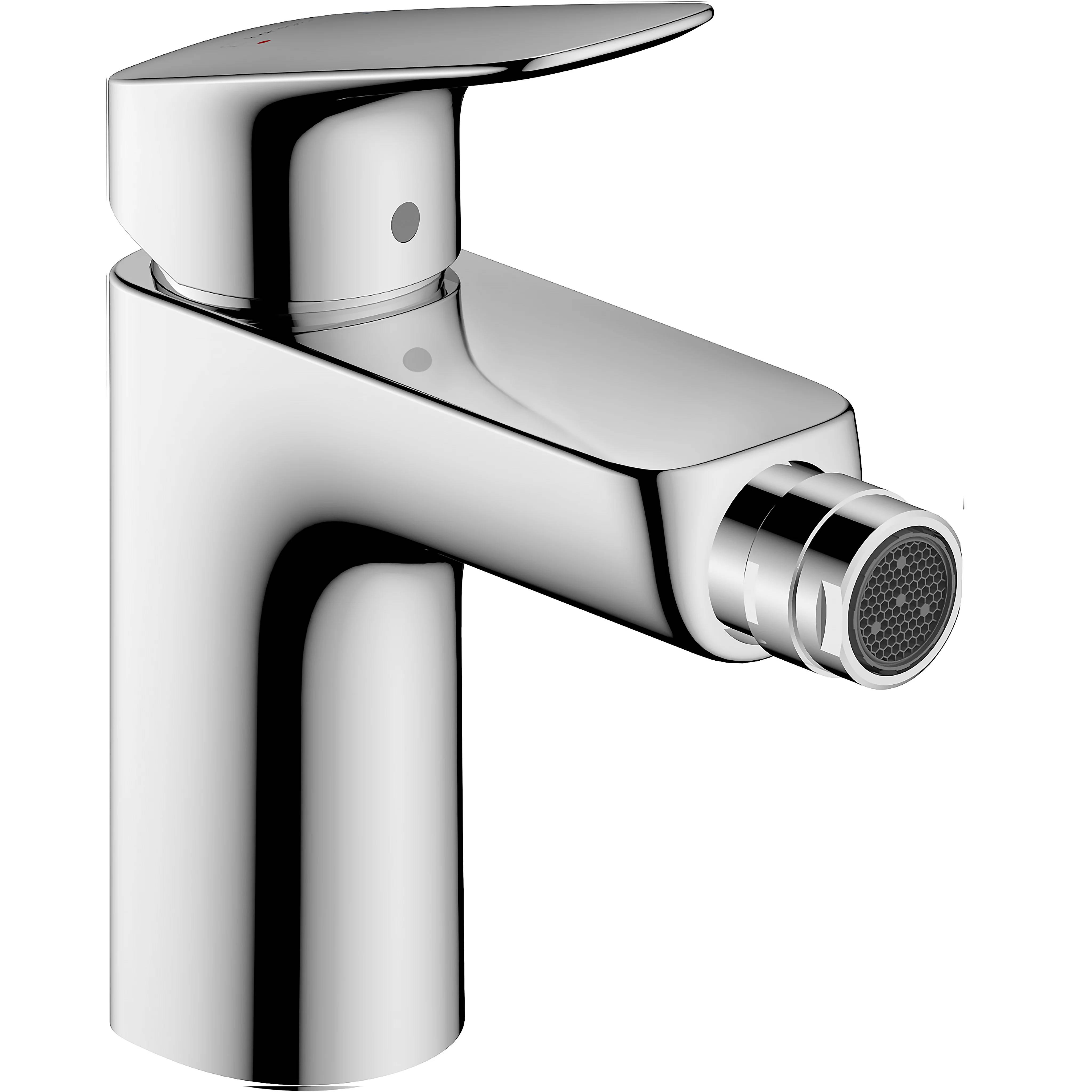 Chrome-Einhebel-Badezimmersarmatur mit Luftsprudler auf der rechten Seite auf weißem Hintergrund.