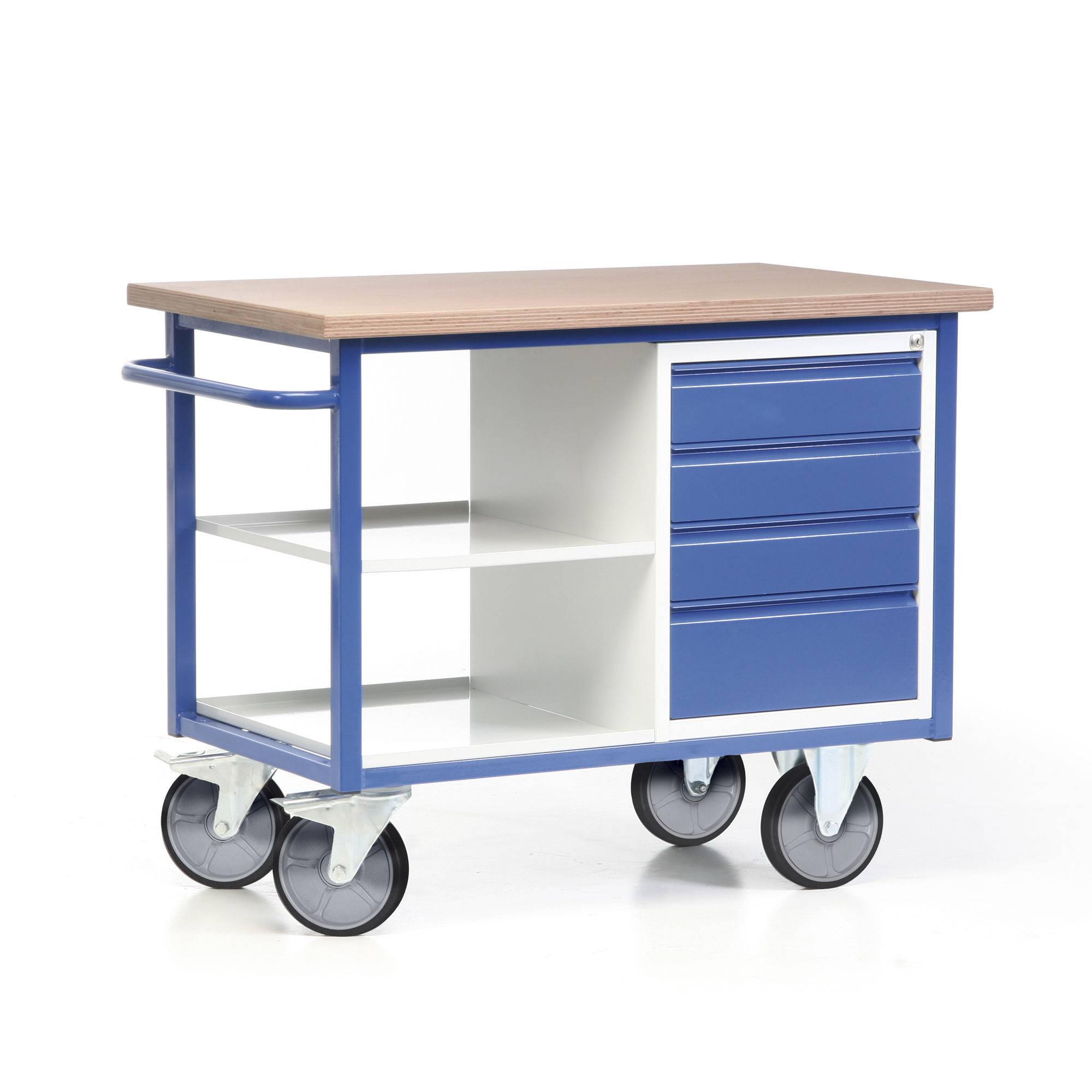 PROTAURUS Werkbank 1130x690x940mm 2 Ablagen 4 Schubladen fahrbar blau