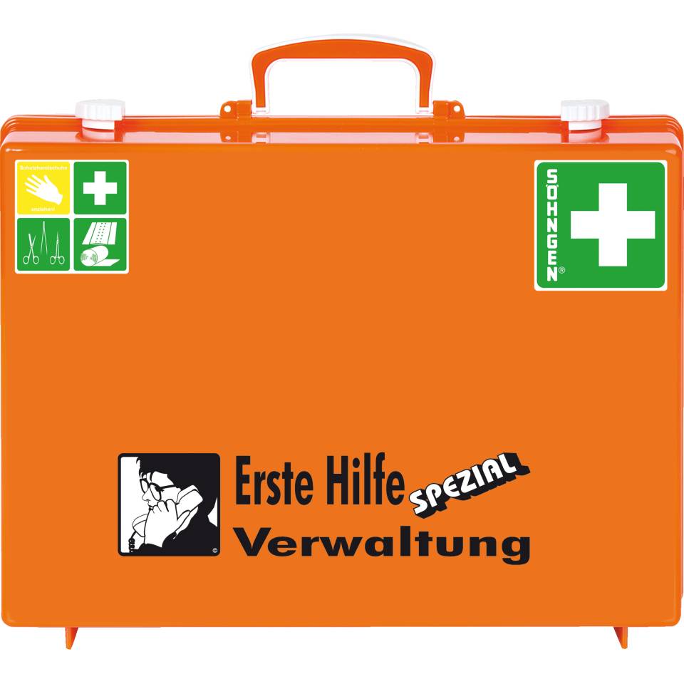 SÖHNGEN® Erste-Hilfe-Koffer Verwaltung,ASR A4.3 (DIN 13157),orange,Wandhalterung