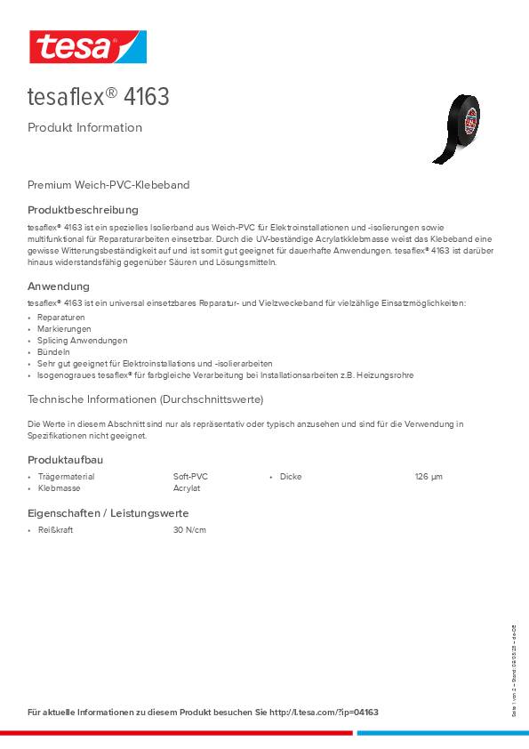 Isolierband tesaflex® 4163 schwarz L.33m B.30mm Rl.TESA