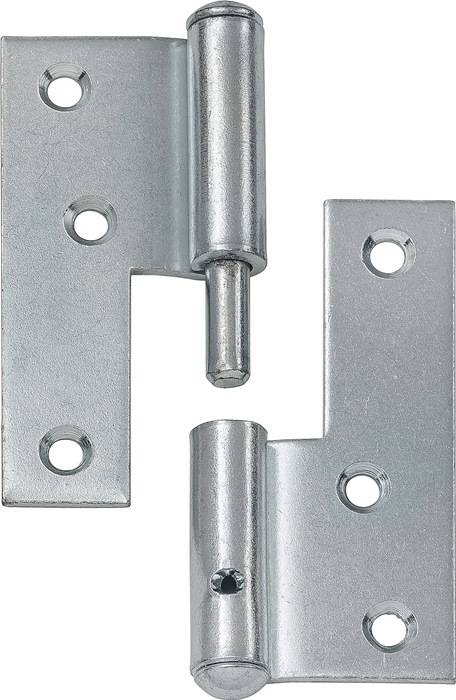 Zwei silberne Metallscharniere ausgerichtet, die ihr Design und ihre Verbindungspunkte mit jeweils drei Schraubenlöchern auf jeder Seite zeigen.