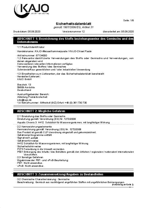 Meißelhammerpaste Grease MHP 400g kupferfarben/grau Kartusche KAJO