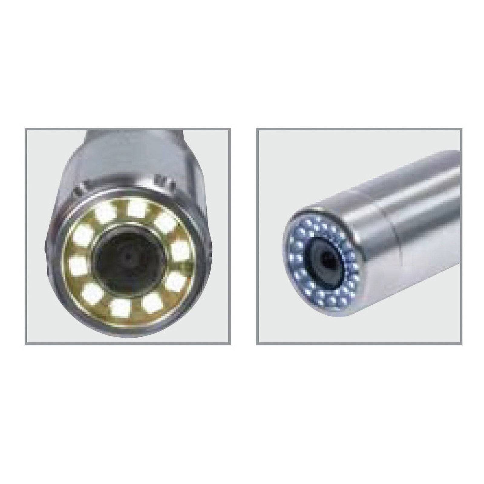 Zwei zylindrische Inspektionskameras: die linke mit acht LED-Leuchten, die rechte mit zahlreichen kleinen LEDs rund um das Objektiv.