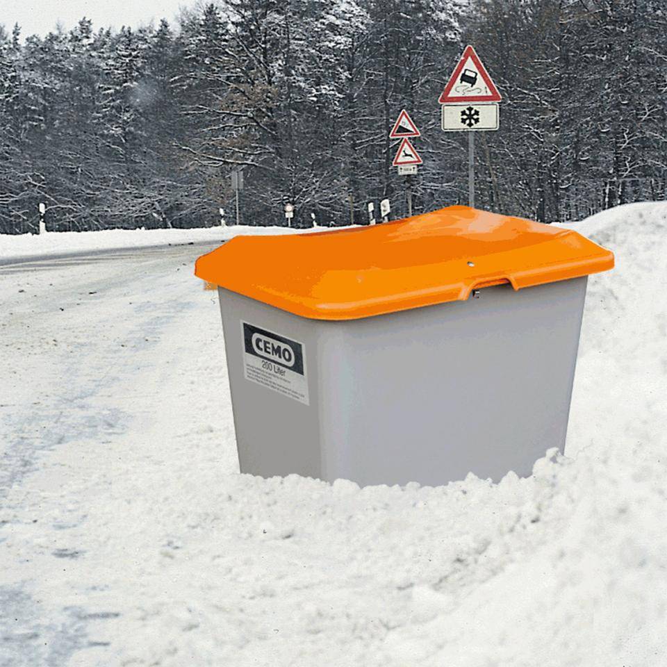 CEMO Streugutbehälter Plus3, ohne Entnahmeöffnung, grau/orange, Kunststoff, 400 l