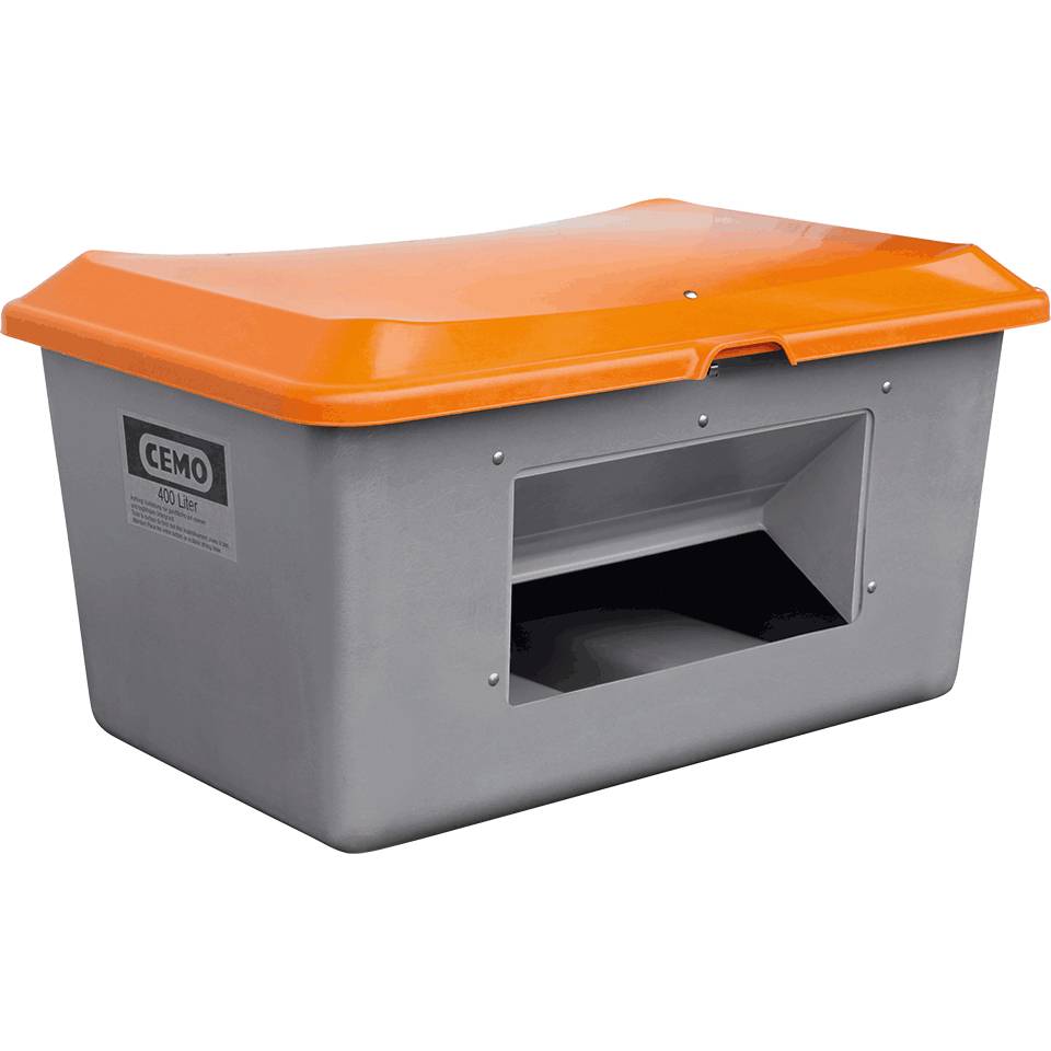 CEMO Streugutbehälter Plus3, mit Entnahmeöffnung, grau/orange, Kunststoff, 400 l