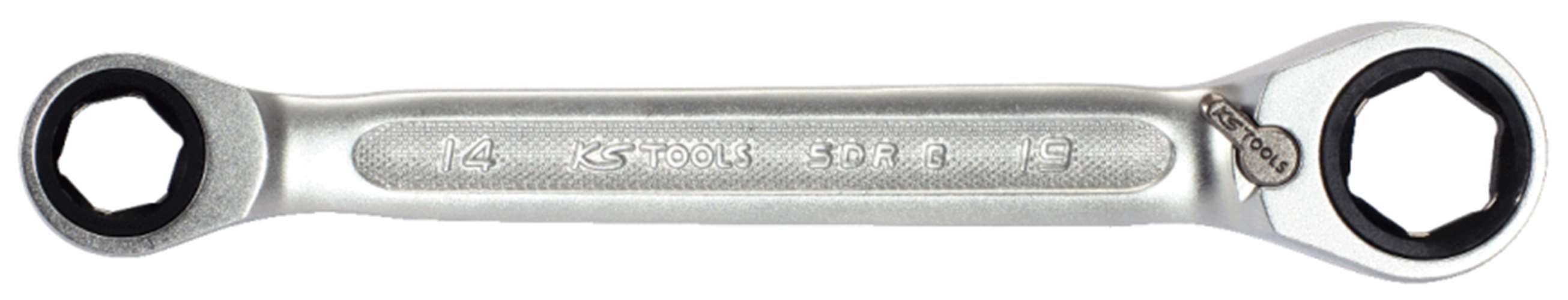KS Tools 503.4513 Umschalt-Doppel-Ratschenringschlüssel SW 14 x 19 mm, mit Einsa