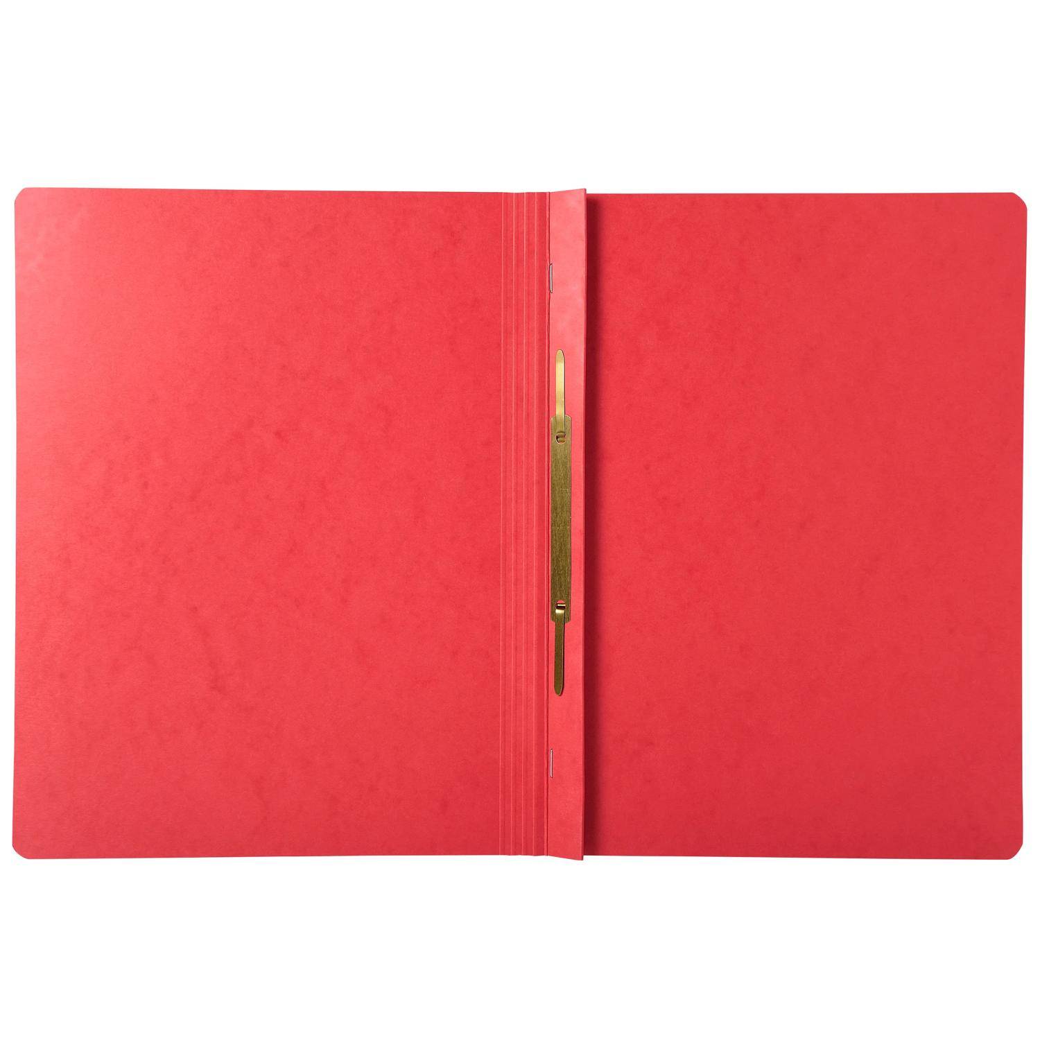 Geschlossenes rotes Notizbuch oder Ordner mit einem zentral befestigten goldenen Stift in der Bindung
