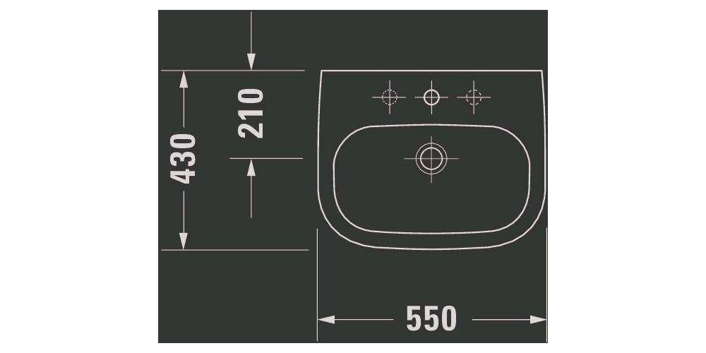 Duravit Waschtisch D-CODE m ÜL HLB 1 Hahnloch 550x430mm weiß 550 x
