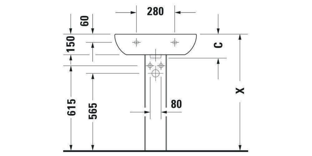 Duravit Waschtisch D-CODE m ÜL HLB 1 Hahnloch 600x460mm weiß 600 x