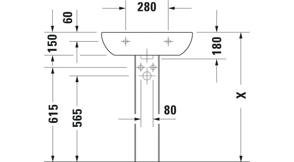 Duravit Waschtisch D-CODE m ÜL HLB 1 Hahnloch 600x460mm weiß 600 x