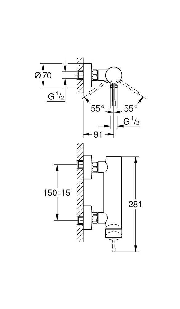 GROHE Einhand-Brausebatterie ESSENCE DN 15 Wd-Mont chr